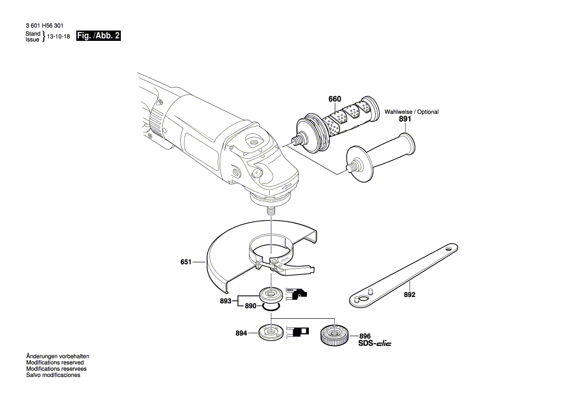 для угловой шлифмашины Bosch GWS 26-230 B 230 V 3601H56301, деталировка 2