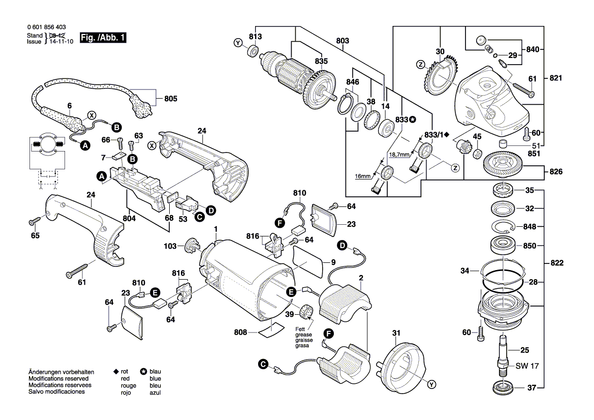 для угловой шлифмашины Bosch GWS 26-230 H 230 V 0601856493, деталировка 1