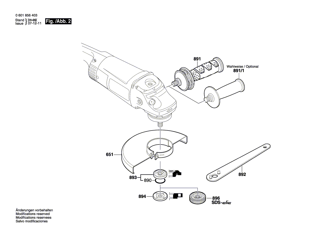 для угловой шлифмашины Bosch GWS 26-230 H 230 V 0601856493, деталировка 2