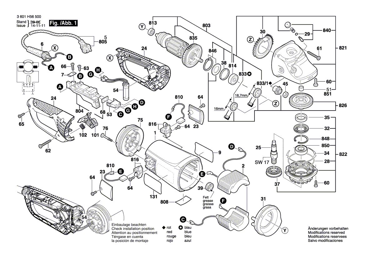 для угловой шлифмашины Bosch GWS 26-230 JBV 230 V 3601H56500, деталировка 1