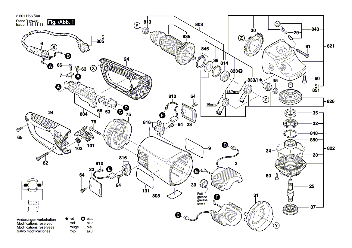 для угловой шлифмашины Bosch GWS 26-230 JBV 230 V 3601H56S00, деталировка 1