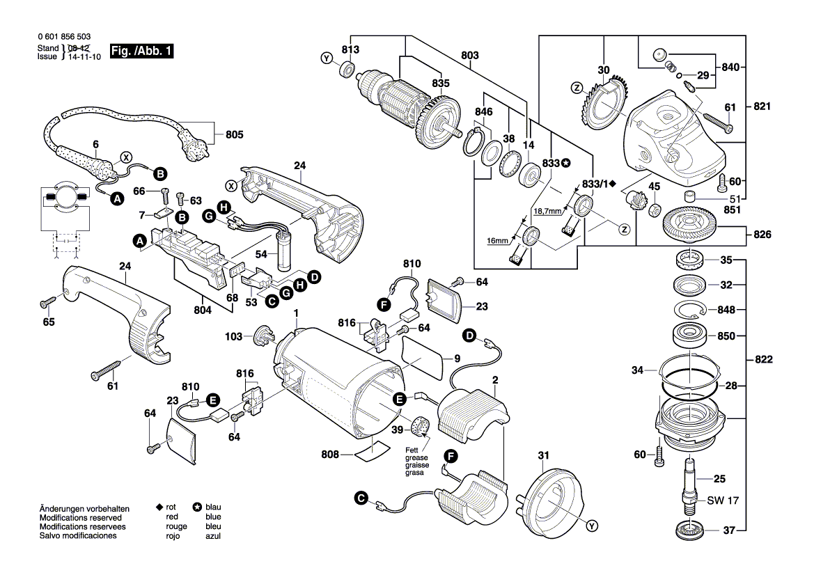 для угловой шлифмашины Bosch GWS 26-230 JH 230 V 0601856503, деталировка 1