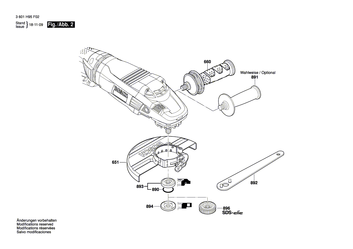 для угловой шлифмашины Bosch GWS 26-230 LVI 230 V 3601H95F02, деталировка 2