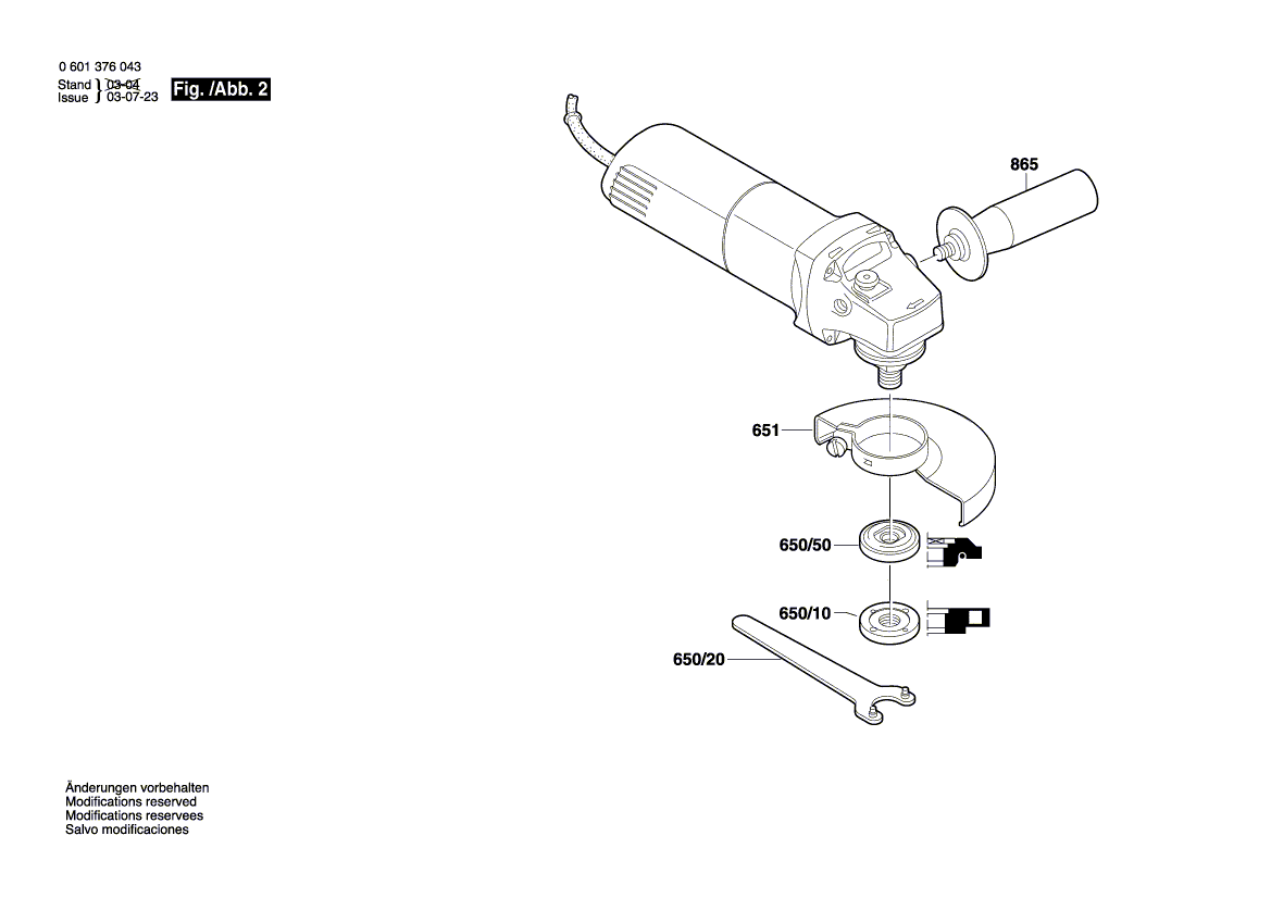 для угловой шлифмашины Bosch GWS 580 230 V 0601376003, деталировка 2