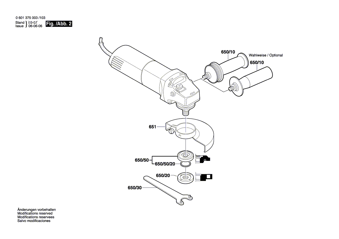 для угловой шлифмашины Bosch GWS 6-115 230 V 0601375003, деталировка 2