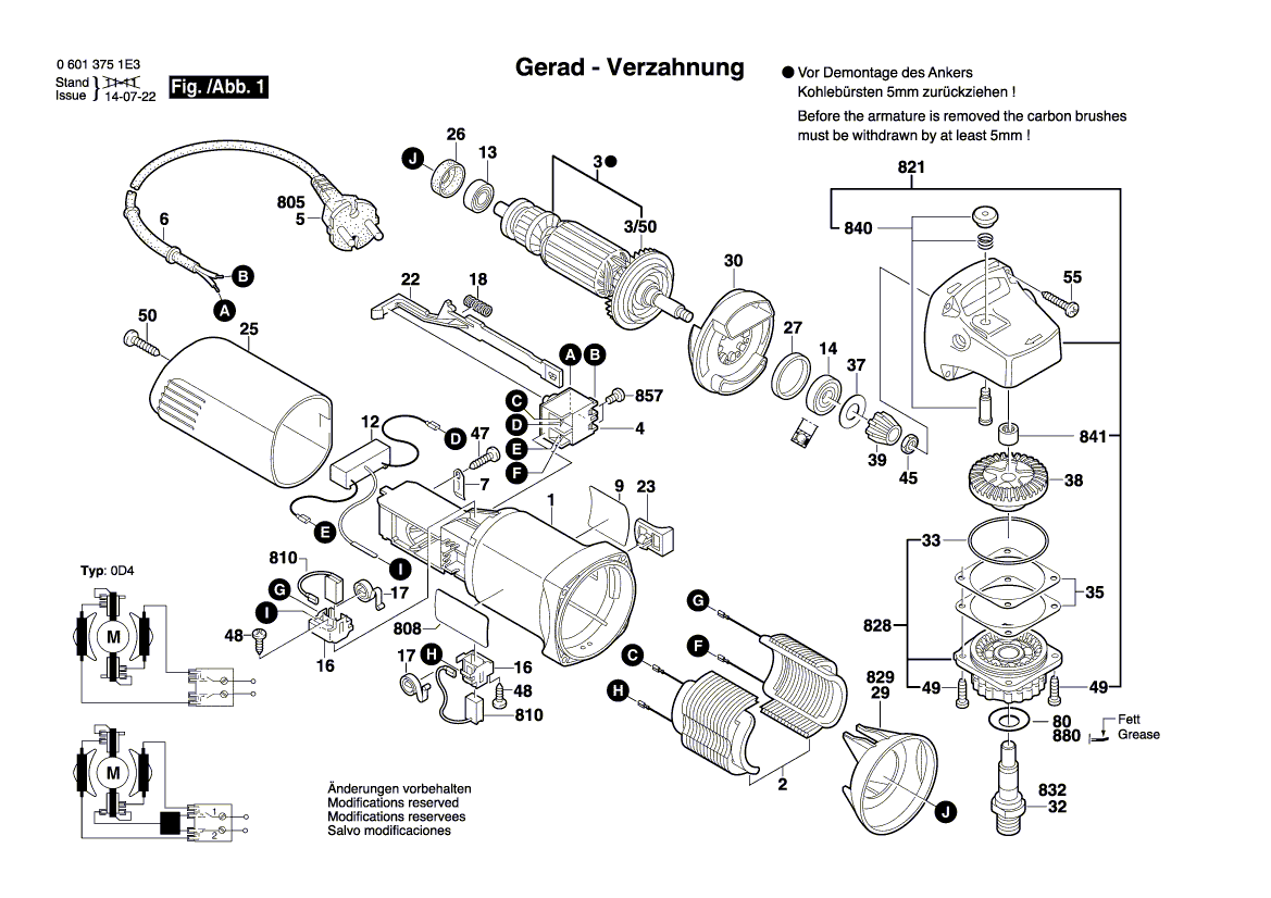 для угловой шлифмашины Bosch GWS 6-115 230 V 06013750A3, деталировка 1