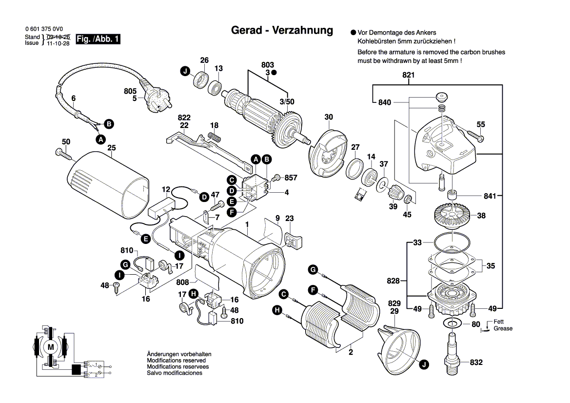 для угловой шлифмашины Bosch GWS 6-115 230 V 06013750V6, деталировка 1