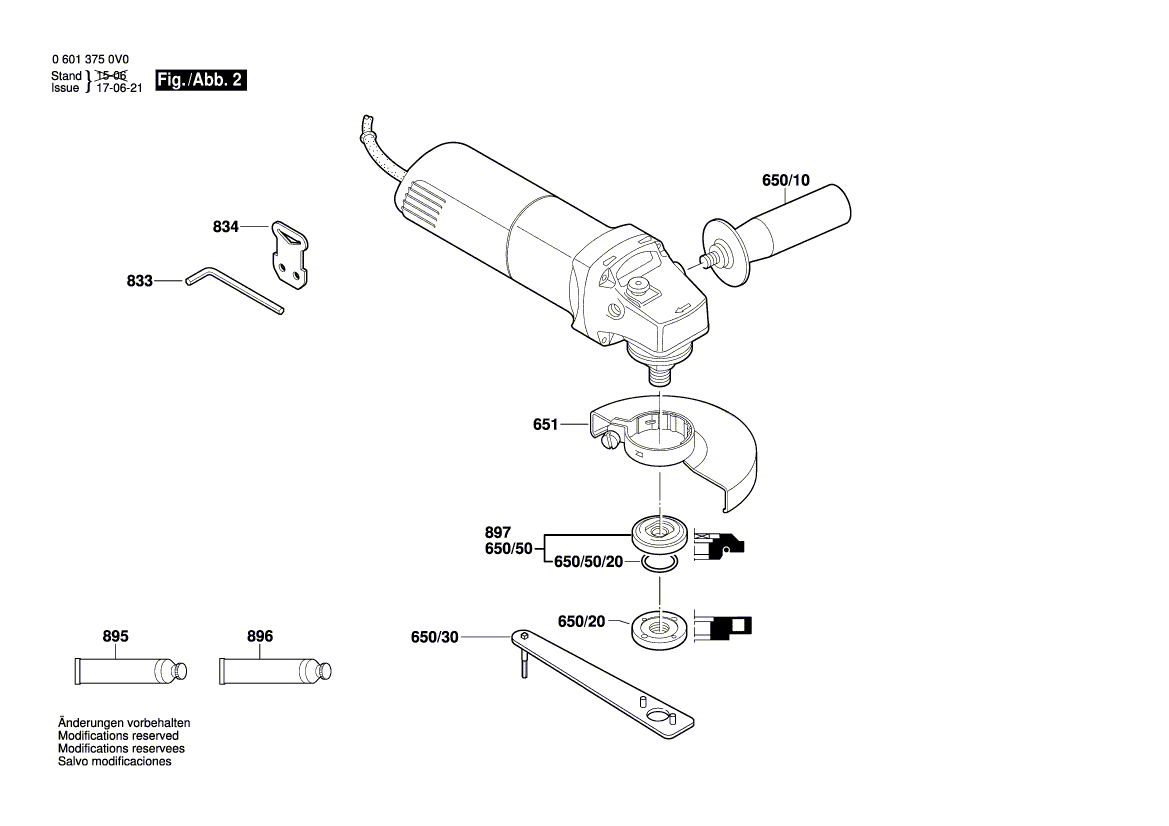 для угловой шлифмашины Bosch GWS 6-115 230 V 06013750V6, деталировка 2