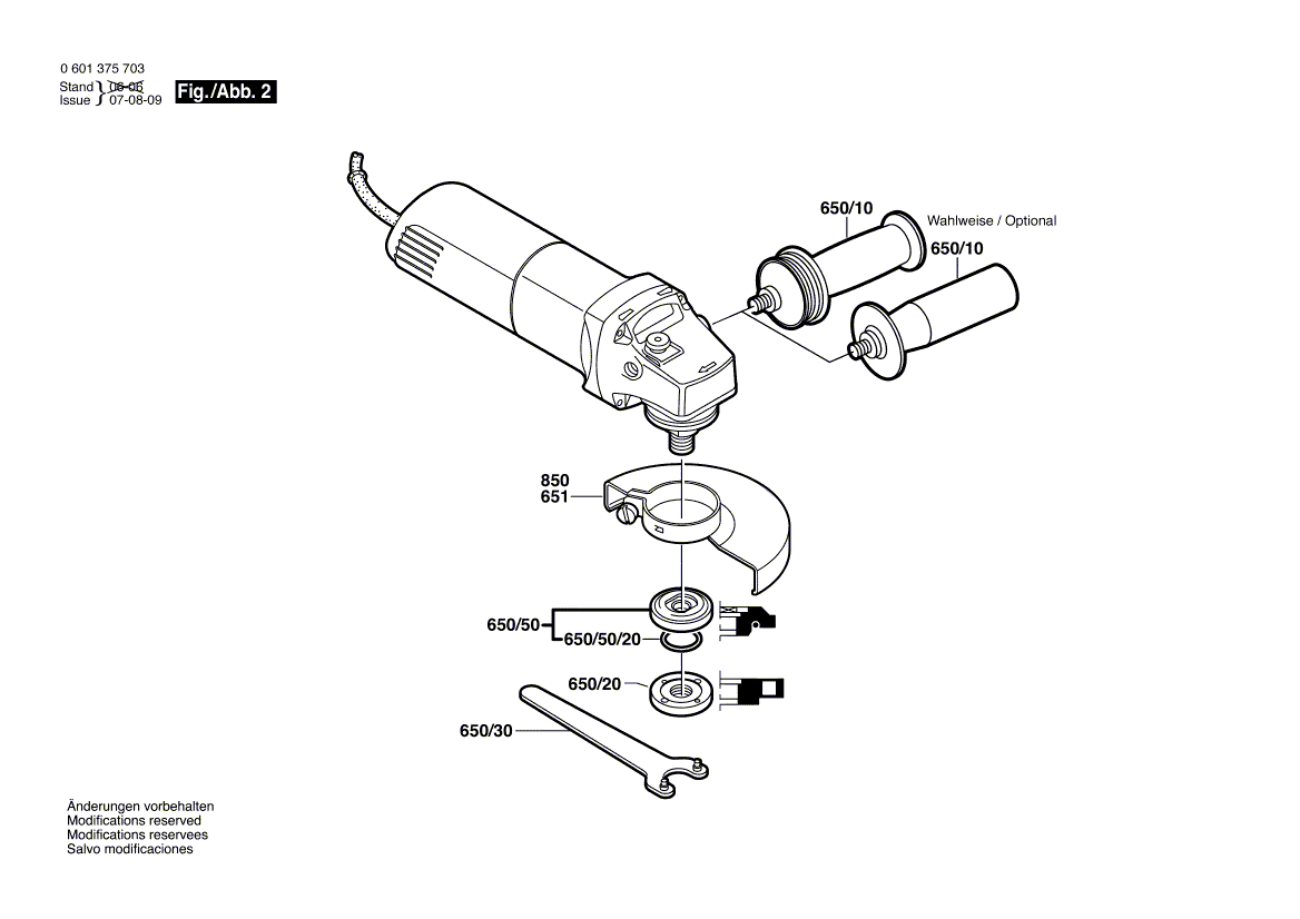 для угловой шлифмашины Bosch GWS 6-115 E 230 V 0601375703, деталировка 2