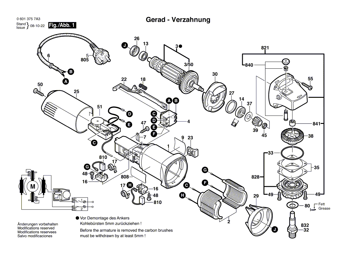 для угловой шлифмашины Bosch GWS 6-115 E 230 V 06013757A3, деталировка 1