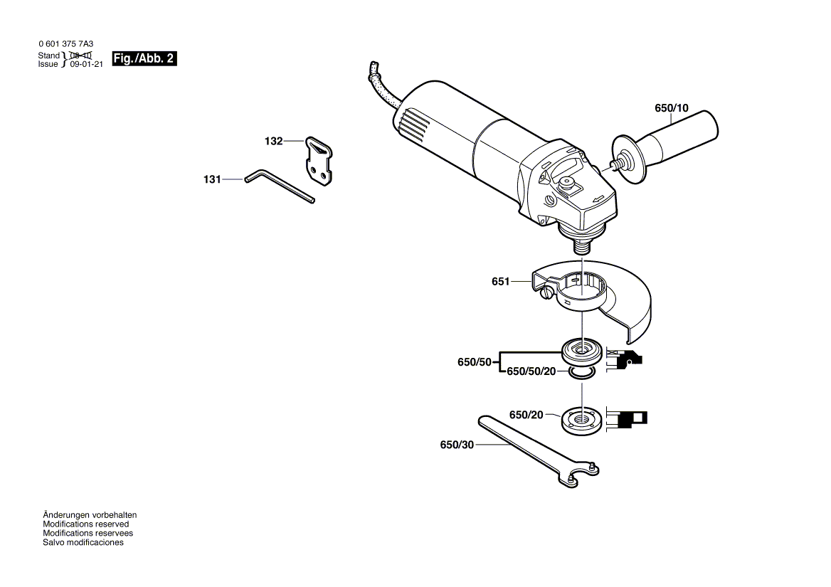 для угловой шлифмашины Bosch GWS 6-115 E 230 V 06013757A3, деталировка 2