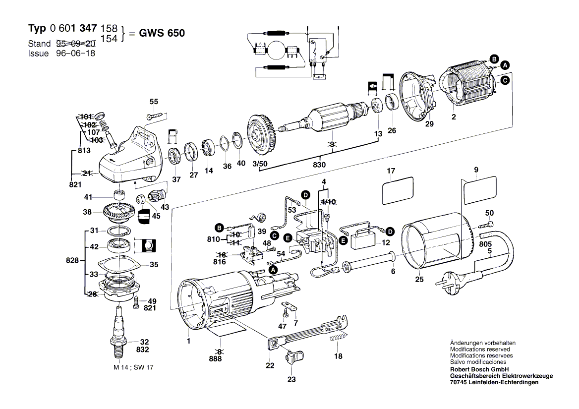 для угловой шлифмашины Bosch GWS 650 230 V 0601347158, деталировка 1