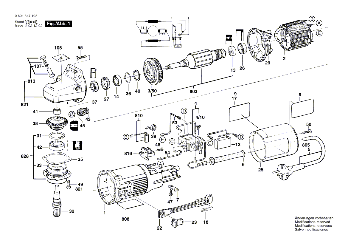 для угловой шлифмашины Bosch GWS 7-115 230 V 0601347103, деталировка 1