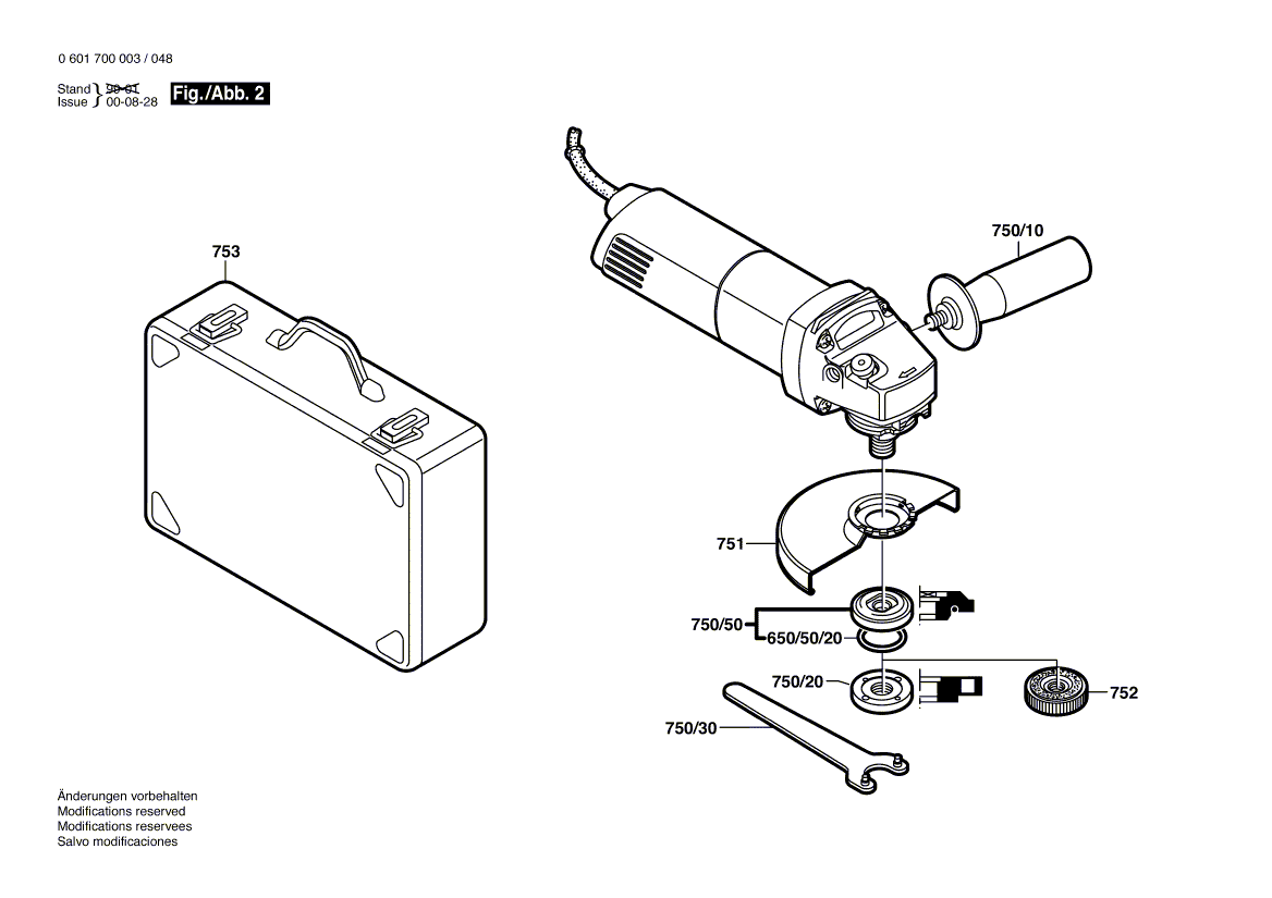 для угловой шлифмашины Bosch GWS 7-115 230 V 0601700003, деталировка 2