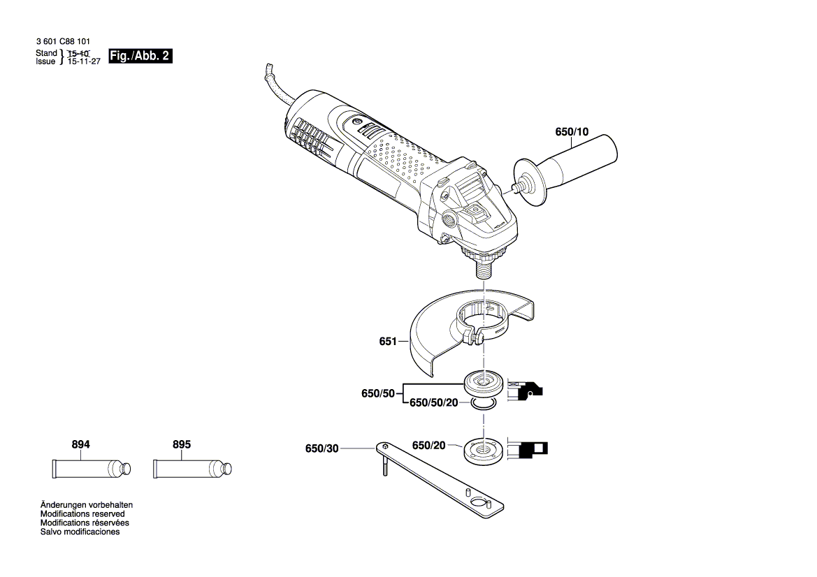 для угловой шлифмашины Bosch GWS 7-115 230 V 3601C88101, деталировка 2