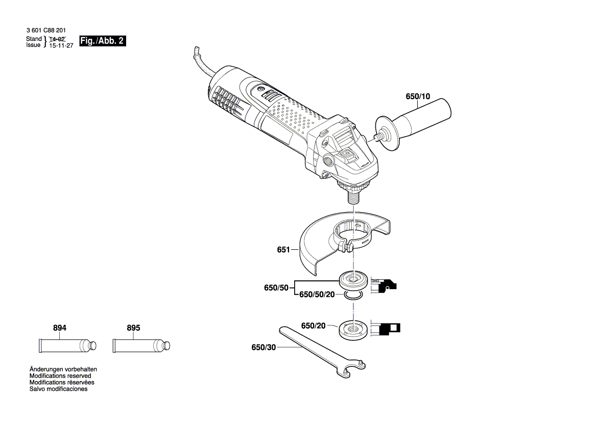 для угловой шлифмашины Bosch GWS 7-115 E 230 V 3601C88201, деталировка 2