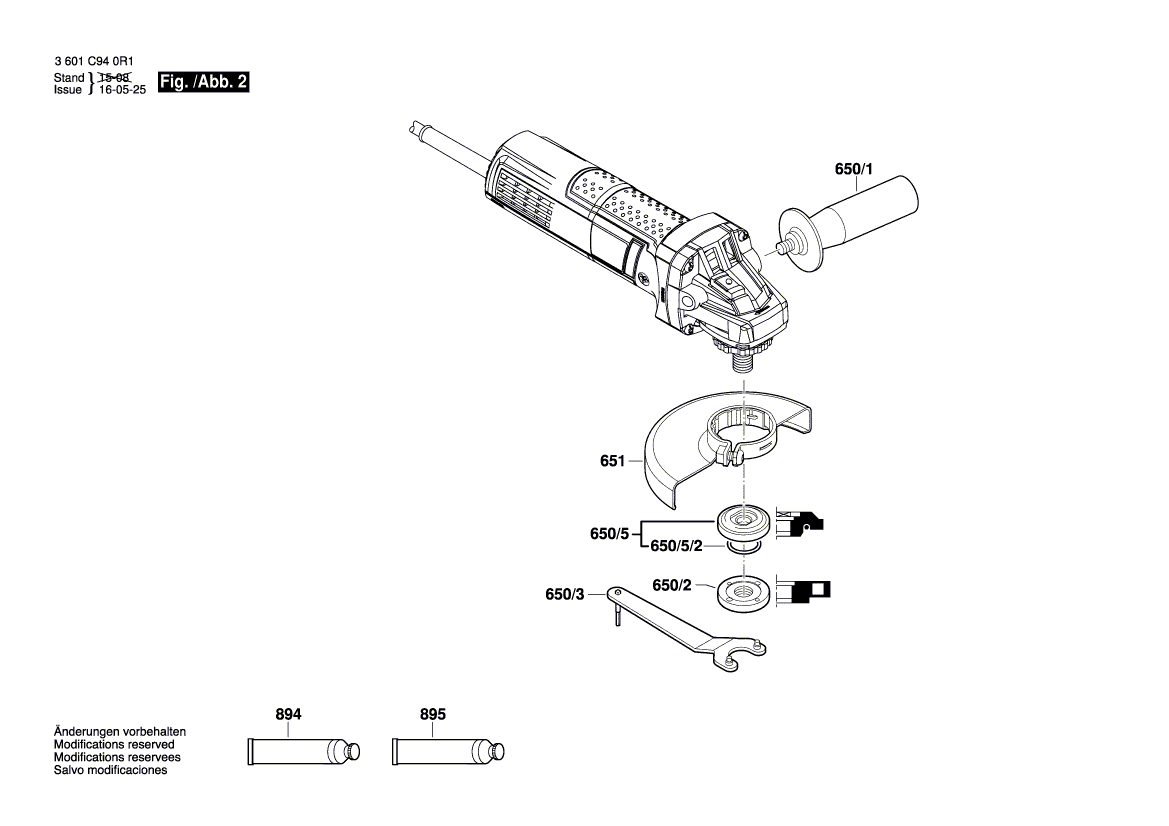 для угловой шлифмашины Bosch GWS 750-115 220 V 3601C940R1, деталировка 2