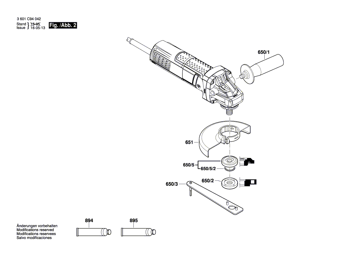 для угловой шлифмашины Bosch GWS 750-125 240 V 3601C94042, деталировка 2