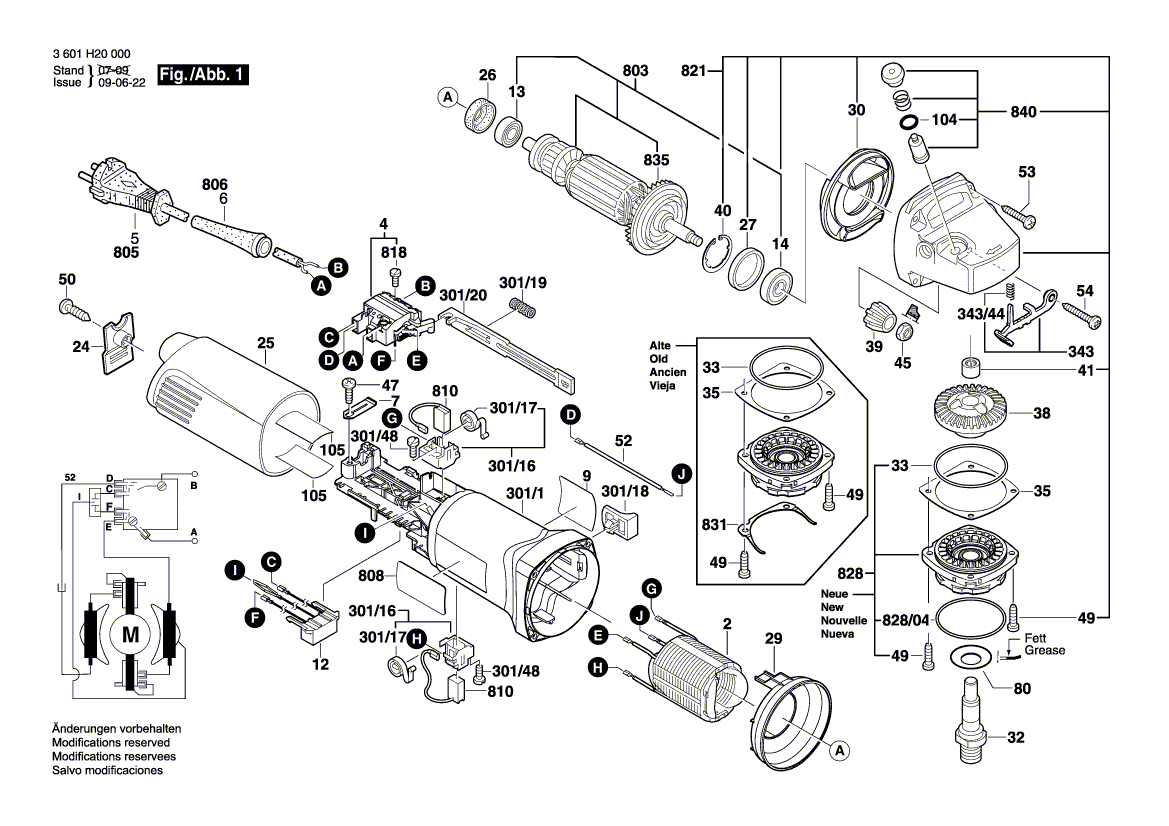 для угловой шлифмашины Bosch GWS 8-115 230 V 3601H20030, деталировка 1