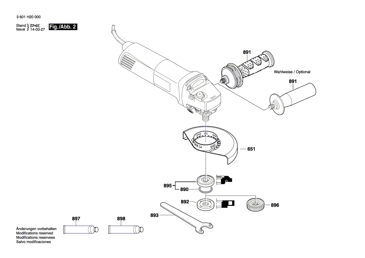 для угловой шлифмашины Bosch GWS 8-115 230 V 3601H20030, деталировка 2