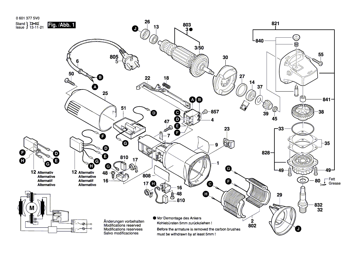 для угловой шлифмашины Bosch GWS 8-115 C 230 V 06013775V0, деталировка 1