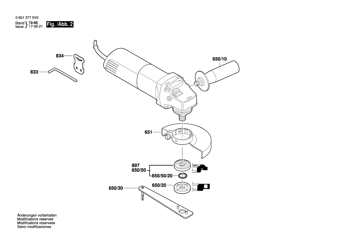 для угловой шлифмашины Bosch GWS 8-115 C 230 V 06013775V0, деталировка 2