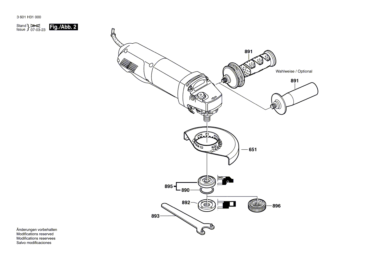 для угловой шлифмашины Bosch GWS 8-115 Z 230 V 3601H31000, деталировка 2