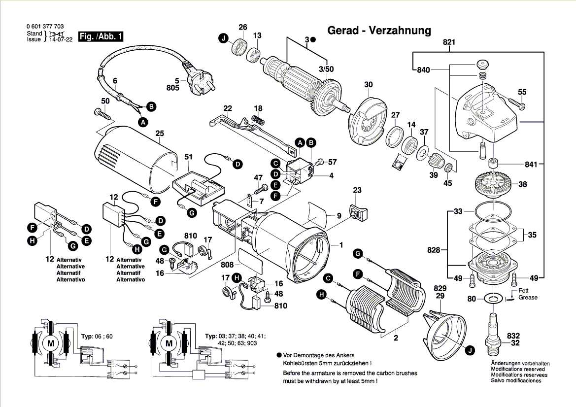 для угловой шлифмашины Bosch GWS 8-125 CE 230 V 0601378903, деталировка 1
