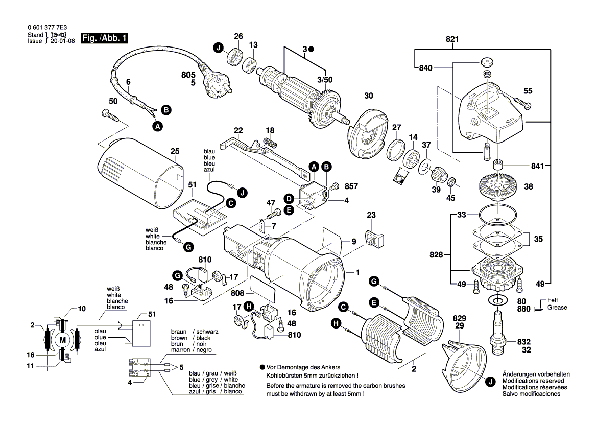 для угловой шлифмашины Bosch GWS 850 C 230 V 06013775AA, деталировка 1