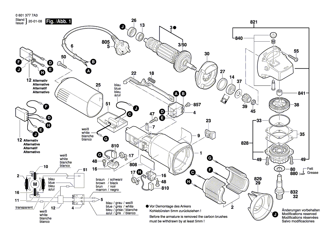 для угловой шлифмашины Bosch GWS 850 C 230 V 06013777A3, деталировка 1