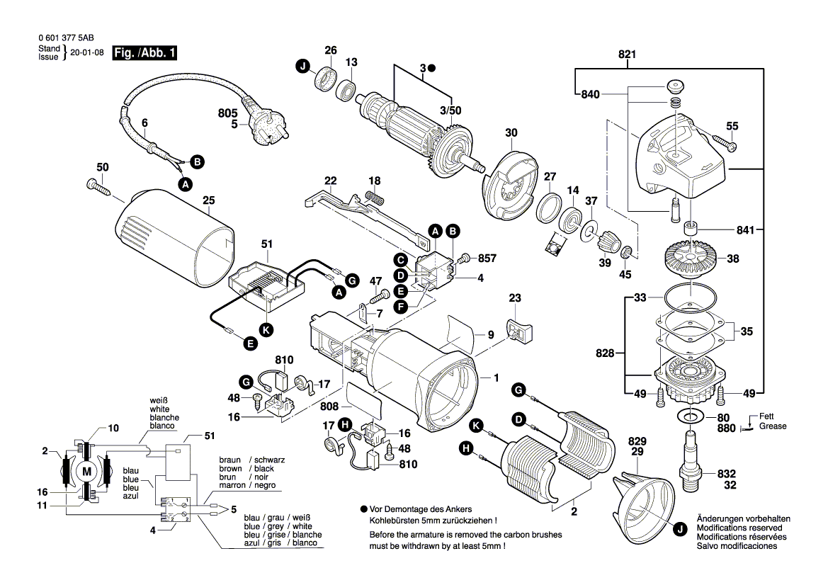 для угловой шлифмашины Bosch GWS 850 C 230 V 06013777AE, деталировка 1