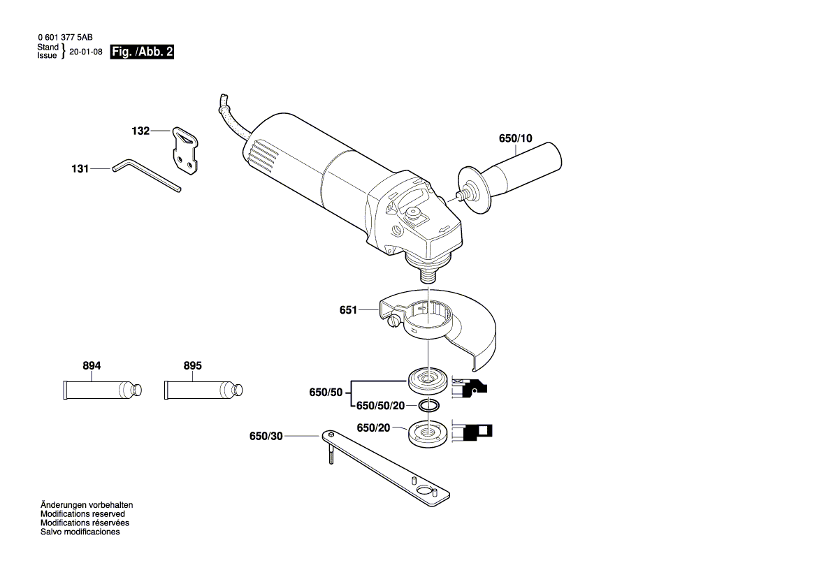 для угловой шлифмашины Bosch GWS 850 C 230 V 06013777AE, деталировка 2