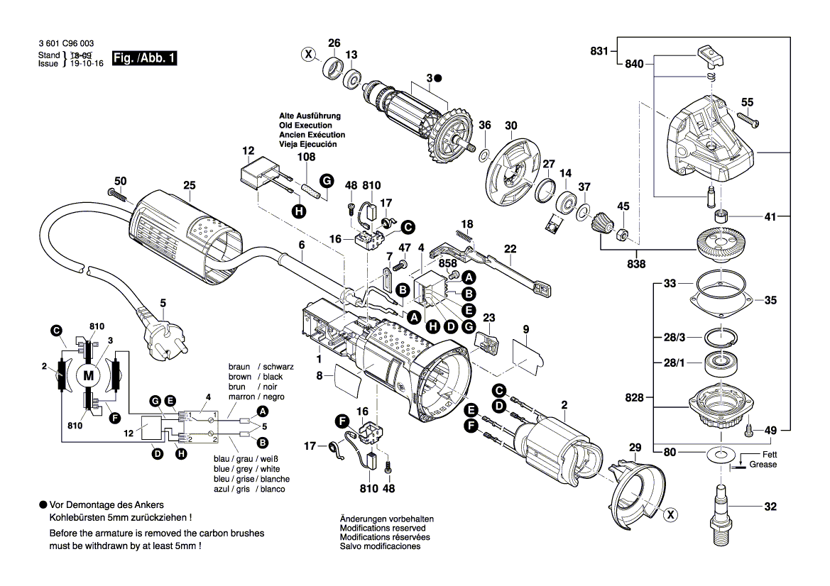 для угловой шлифмашины Bosch GWS 9-115 230 V 3601C96003, деталировка 1