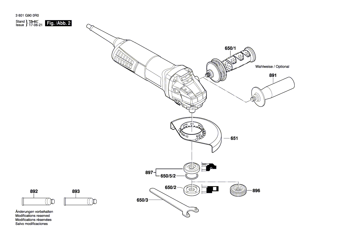 для угловой шлифмашины Bosch GWS 9-115 230 V 3601G900R0, деталировка 2