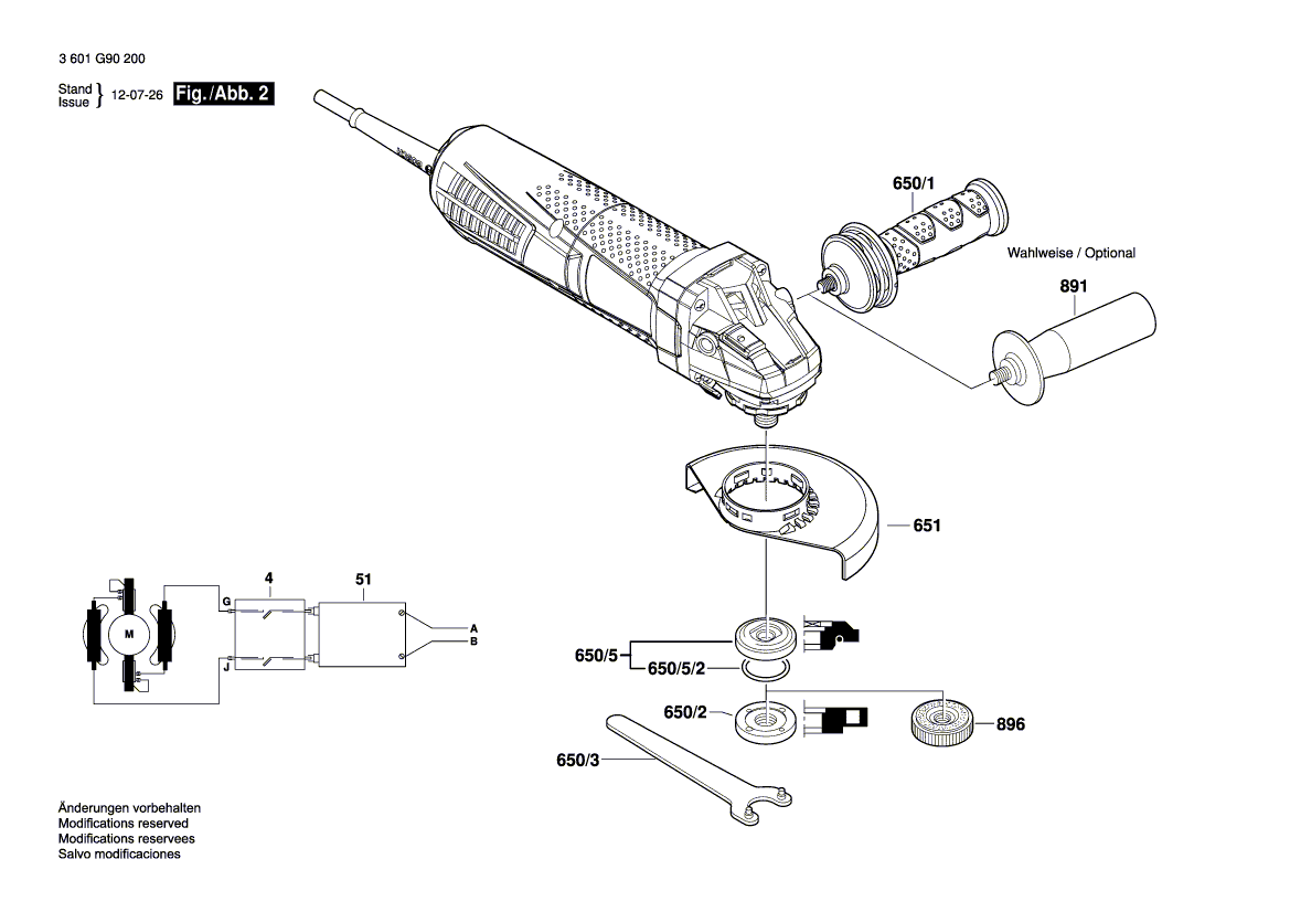 для угловой шлифмашины Bosch GWS 9-115 P 230 V 3601G90200, деталировка 2