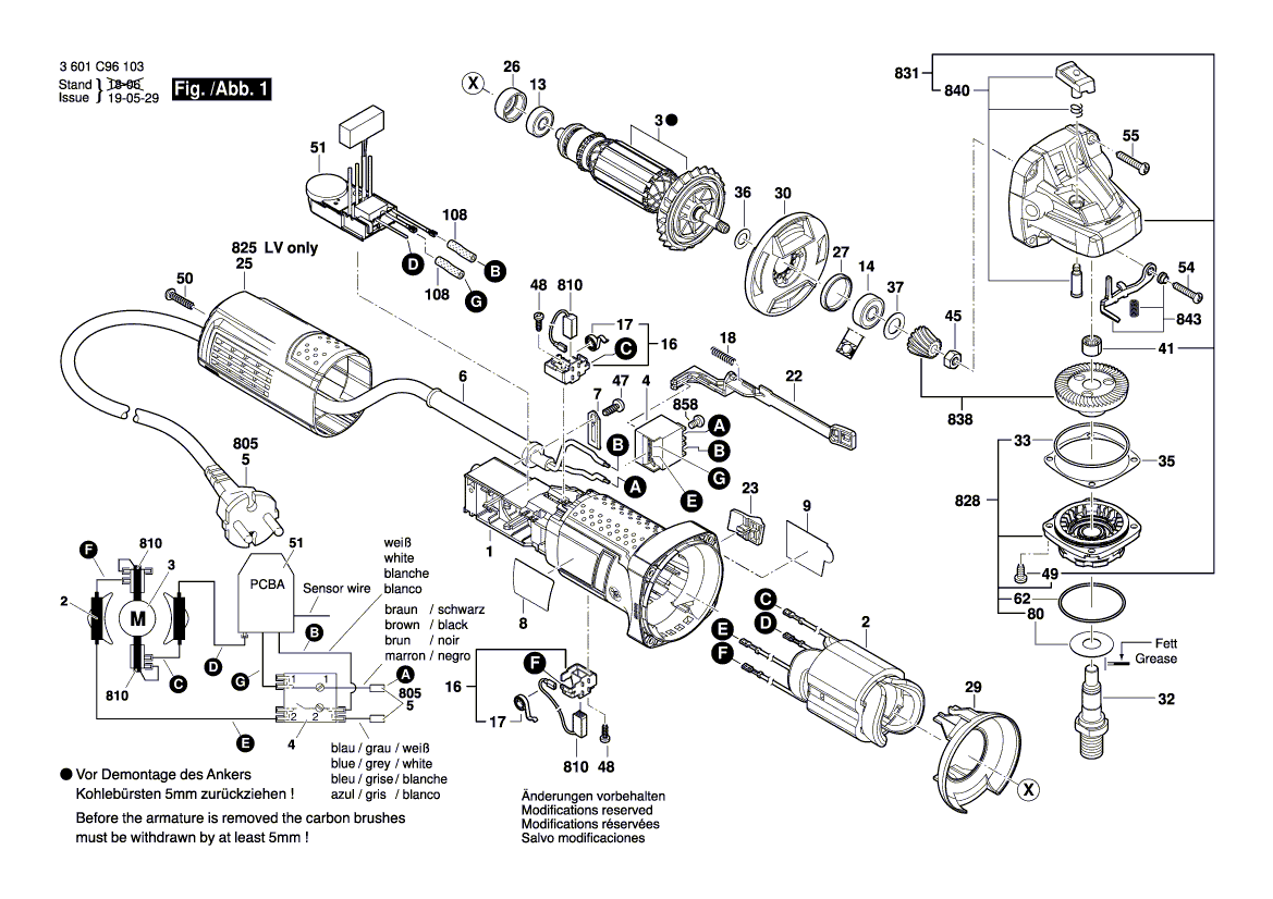 для угловой шлифмашины Bosch GWS 9-115 S 230 V 3601C96103, деталировка 1