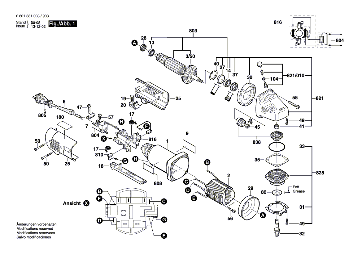 для угловой шлифмашины Bosch GWS 9-125 230 V 0601381903, деталировка 1