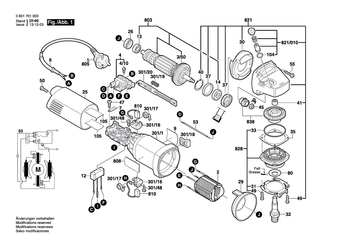 для угловой шлифмашины Bosch GWS 9-125 230 V 0601701003, деталировка 1