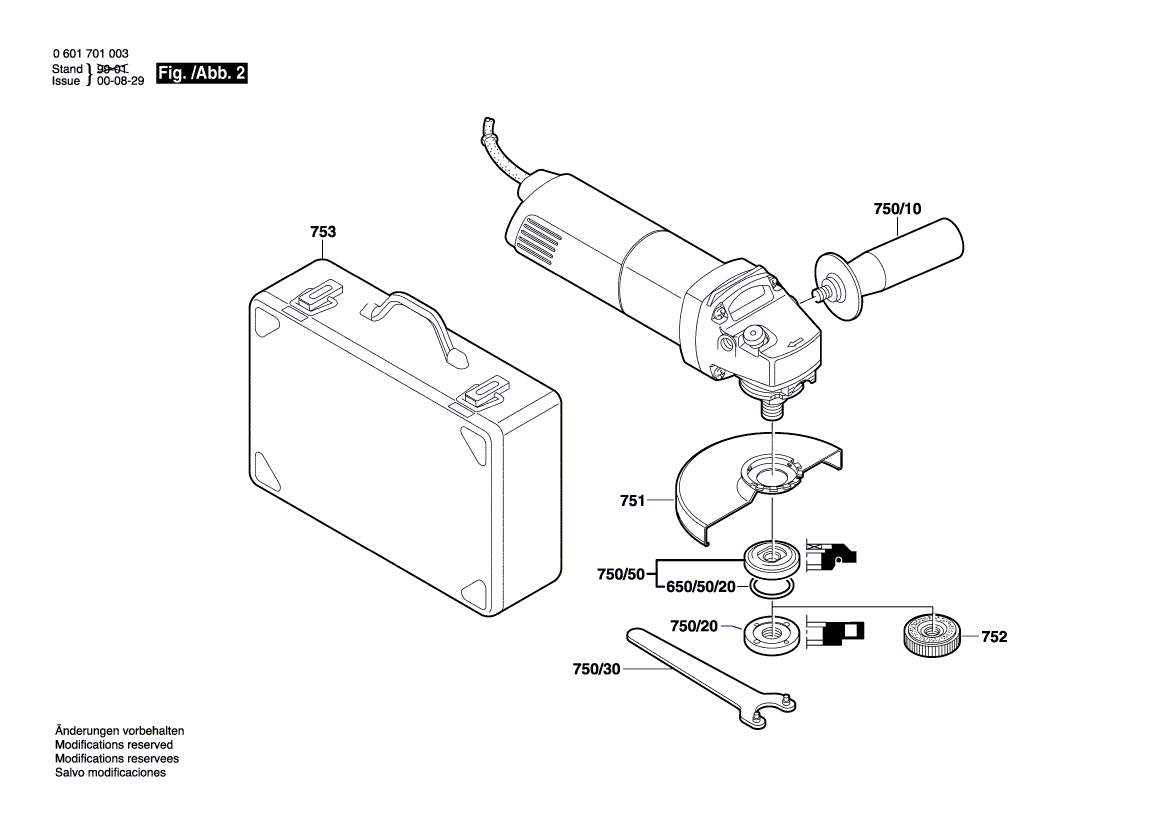 для угловой шлифмашины Bosch GWS 9-125 230 V 0601701003, деталировка 2