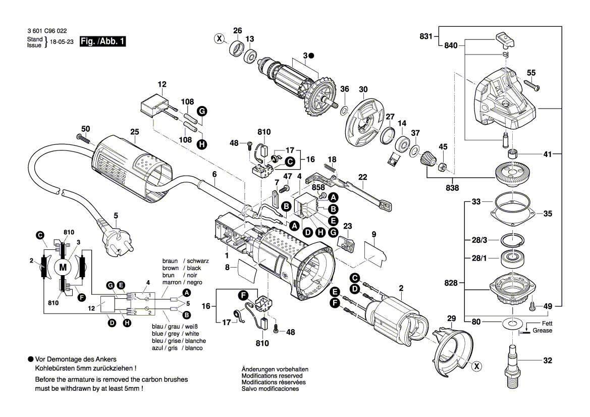 для угловой шлифмашины Bosch GWS 9-125 230 V 3601C96022, деталировка 1