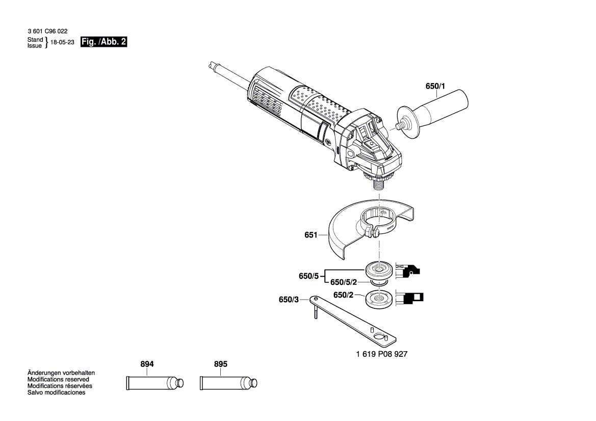 для угловой шлифмашины Bosch GWS 9-125 230 V 3601C96022, деталировка 2