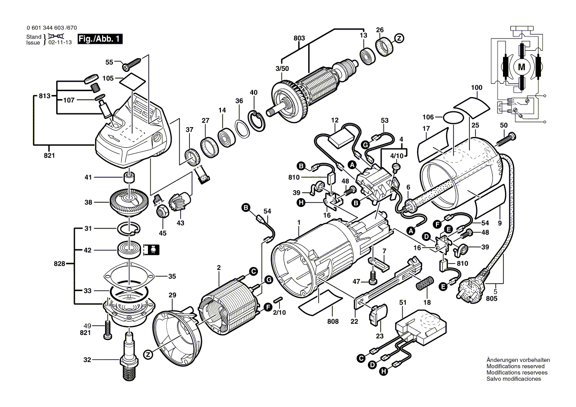 для угловой шлифмашины Bosch GWS 9-125 CE 230 V 0601344603, деталировка 1