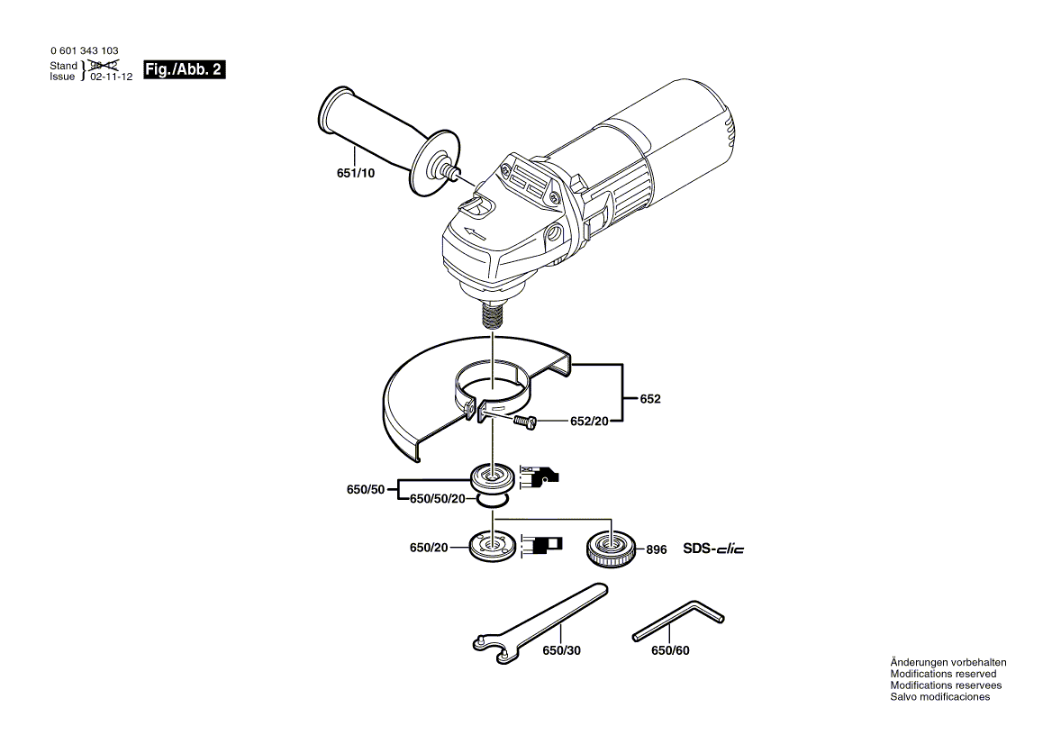 для угловой шлифмашины Bosch GWS 9-125 CM 230 V 0601343103, деталировка 2