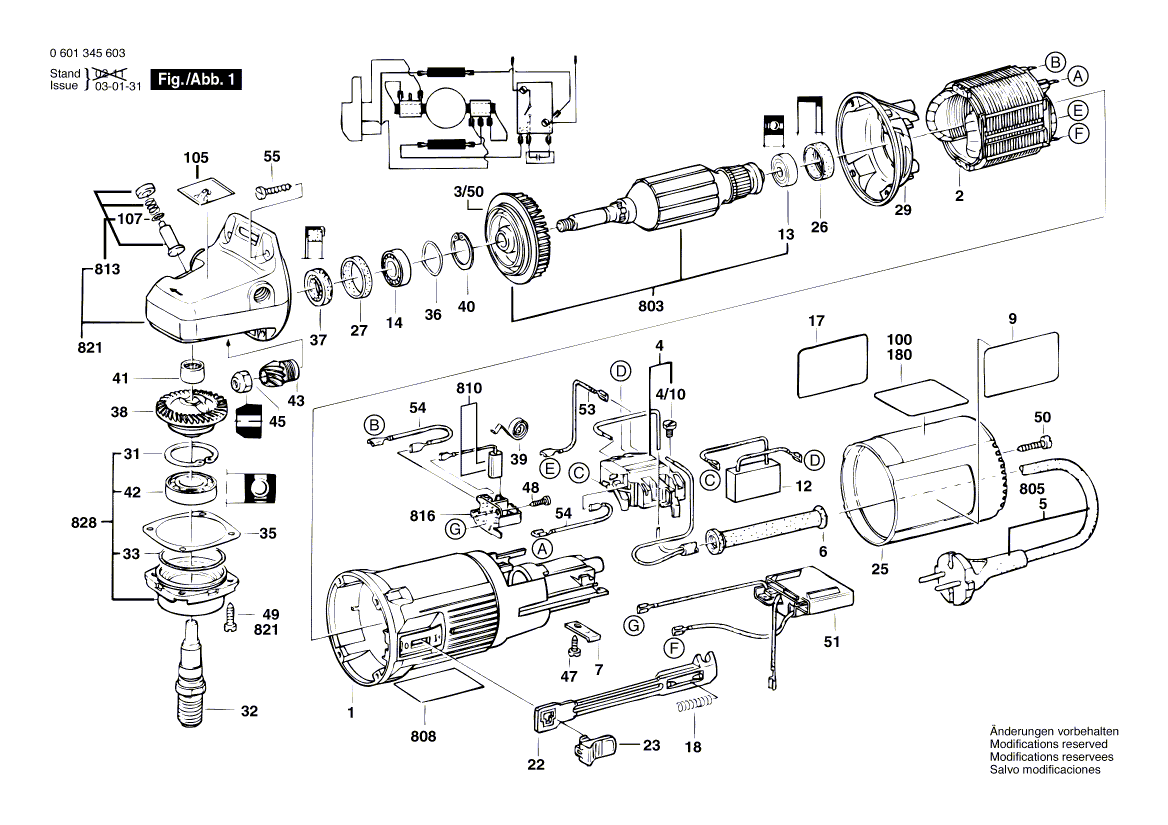 для угловой шлифмашины Bosch GWS 9-150 C 230 V 0601345603, деталировка 1