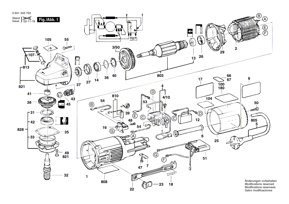 для угловой шлифмашины Bosch GWS 9-150 C 230 V 0601345703, деталировка 1