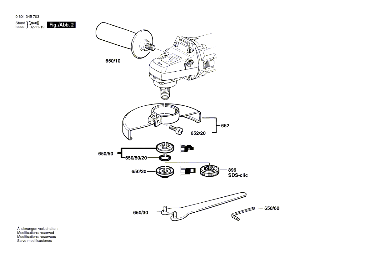 для угловой шлифмашины Bosch GWS 9-150 C 230 V 0601345703, деталировка 2