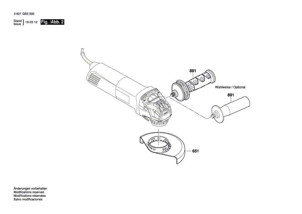 для угловой шлифмашины Bosch GWX 10-125 230 V 3601GB3000, деталировка 2