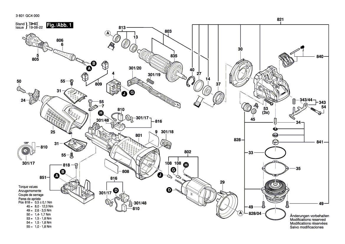 для угловой шлифмашины Bosch GWX 17-125 S 230 V 3601GC4000, деталировка 1