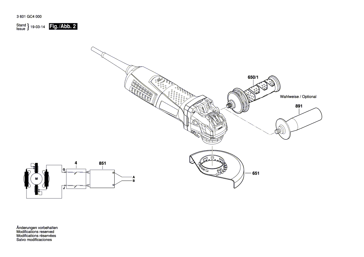 для угловой шлифмашины Bosch GWX 17-125 S 230 V 3601GC4000, деталировка 2