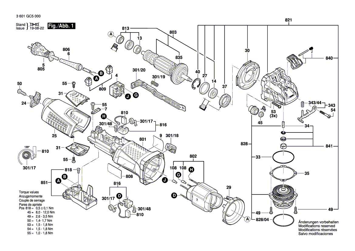 для угловой шлифмашины Bosch GWX 17-125 S 230 V 3601GC5000, деталировка 1